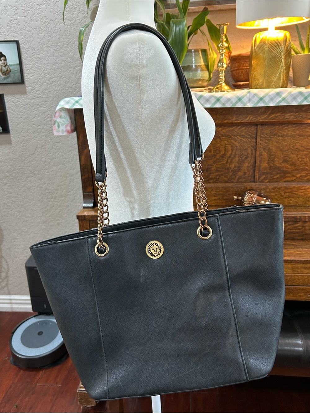 Anne Klein Black Tote with Gold Chain Handles